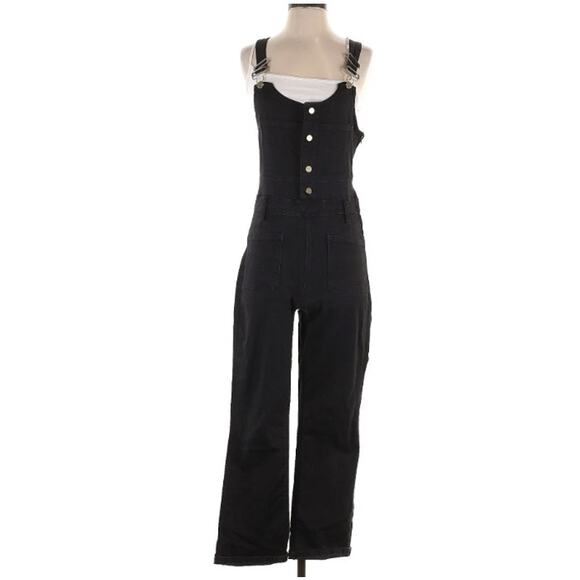 FRAME Womens Denim Overalls Jumpsuit Sm Black Straight Leg Utility - Picture 1 of 8